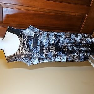 CREATION DRESS XXL SLEEVELESS BROWN BLACK WHITE RUFFLE